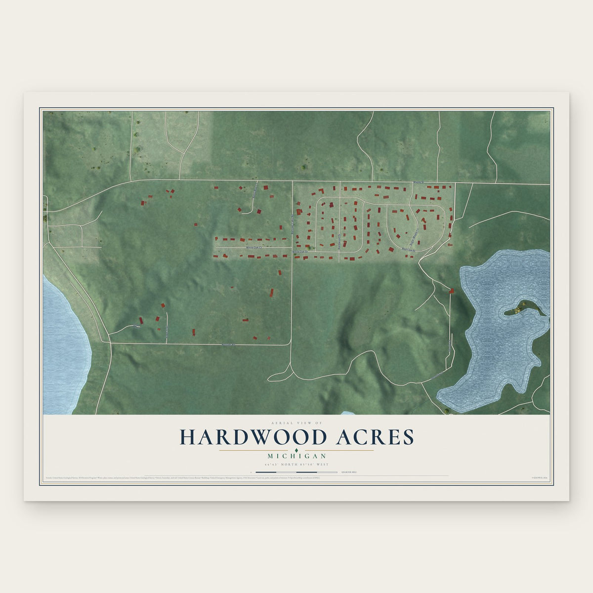 Hardwood Acres, Michigan map print, the full design