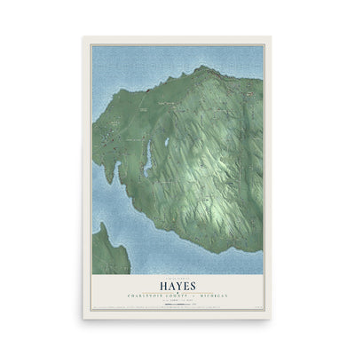 Map of Hayes, Charlevoix County, Michigan, 12 x 18 inch unframed archival matte print