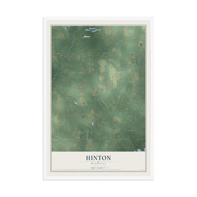 Map of Hinton, Michigan, 12 x 18 inch print in a white wood frame