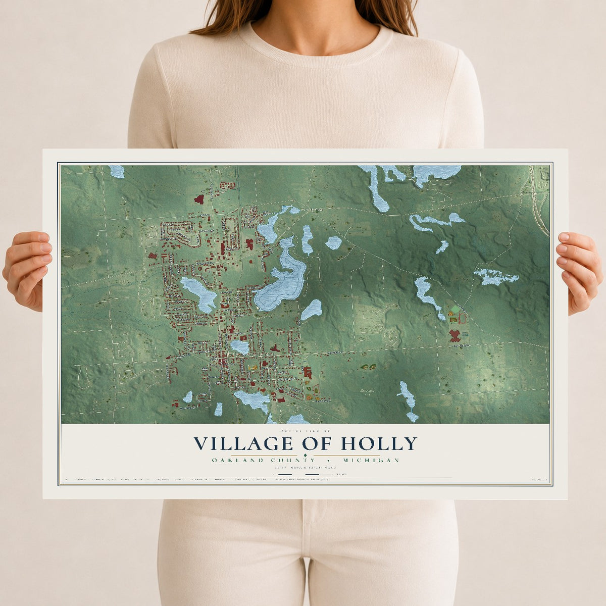 Map of Holly, Michigan, 12 x 18 inch unframed archival matte print