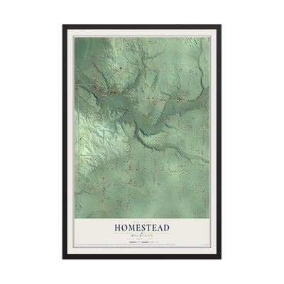 Map of Homestead, Michigan, 12 x 18 inch print in a black wood frame