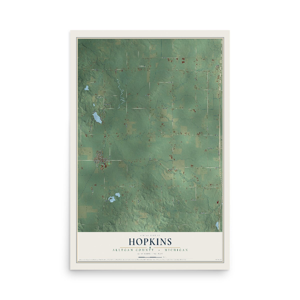 Map of Hopkins, Allegan County, Michigan, 12 x 18 inch unframed archival matte print