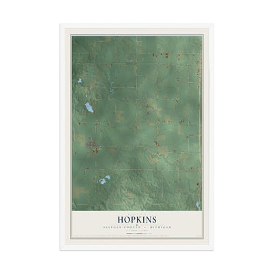 Map of Hopkins, Allegan County, Michigan, 12 x 18 inch print in a white wood frame