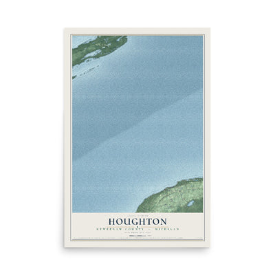 Map of Houghton, Keweenaw County, Michigan, 12 x 18 inch unframed archival matte print