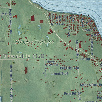 Close-up of the map of Houghton Lake, Michigan print showing street and building detail