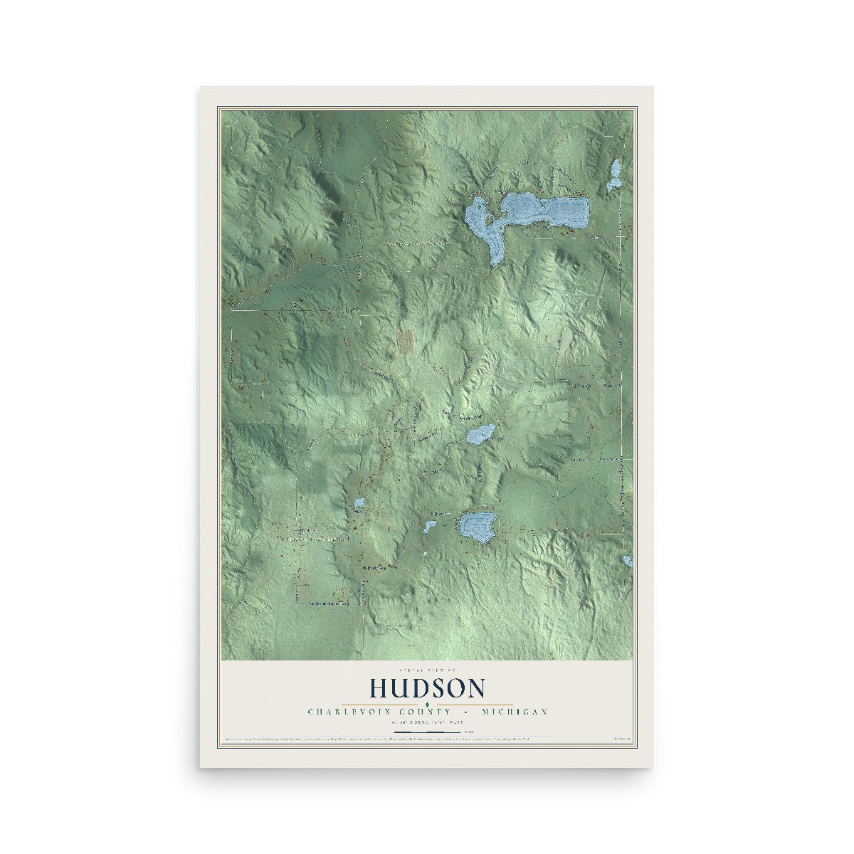 Map of Hudson, Charlevoix County, Michigan, 12 x 18 inch unframed archival matte print