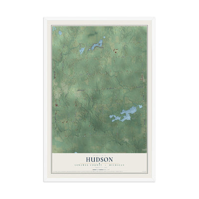 Map of Hudson, Lenawee County, Michigan, 12 x 18 inch print in a white wood frame