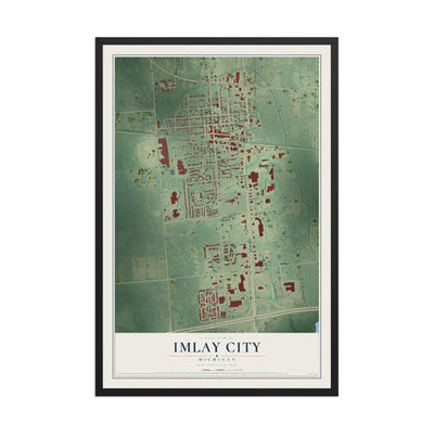 Map of Imlay City, Michigan, 12 x 18 inch print in a black wood frame