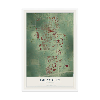 Map of Imlay City, Michigan, 12 x 18 inch print in a white wood frame