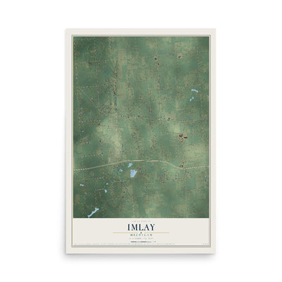 Map of Imlay, Michigan, 12 x 18 inch unframed archival matte print