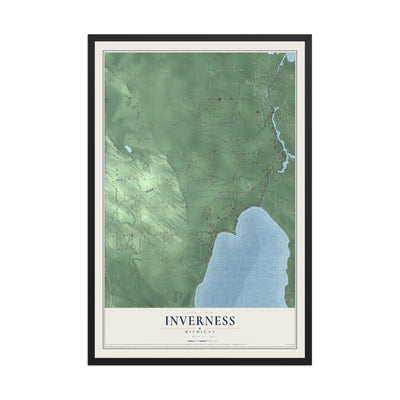 Map of Inverness, Michigan, 12 x 18 inch print in a black wood frame