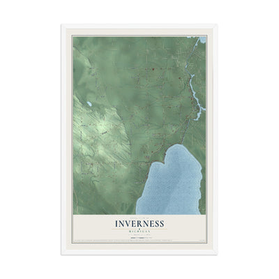Map of Inverness, Michigan, 12 x 18 inch print in a white wood frame