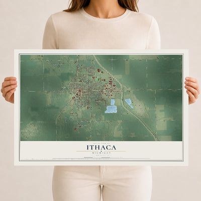 Map of Ithaca, Michigan, 12 x 18 inch unframed archival matte print