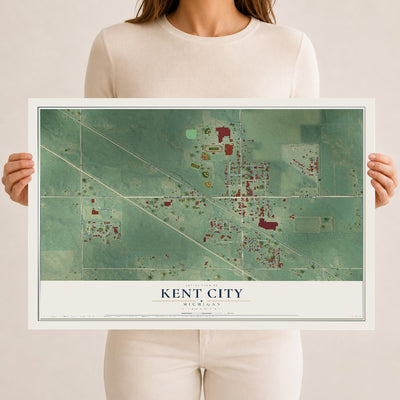 Map of Kent City, Michigan, 12 x 18 inch unframed archival matte print