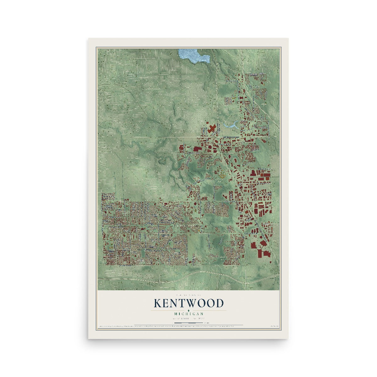 Map of Kentwood, Michigan, 12 x 18 inch unframed archival matte print