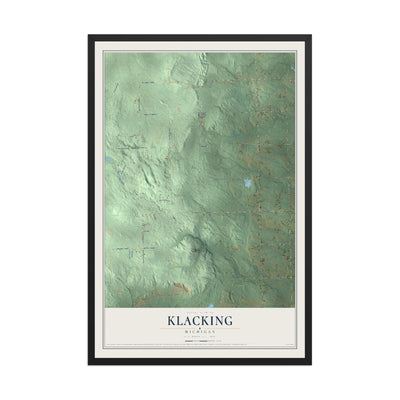 Map of Klacking, Michigan, 12 x 18 inch print in a black wood frame