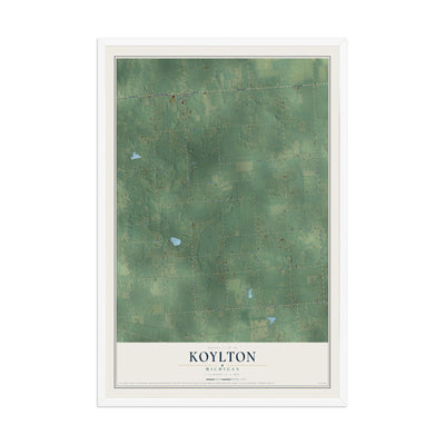 Map of Koylton, Michigan, 12 x 18 inch print in a white wood frame