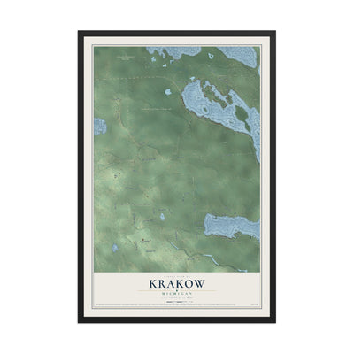 Map of Krakow, Michigan, 12 x 18 inch print in a black wood frame