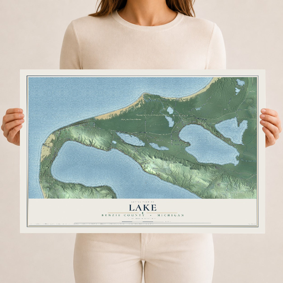 Map of Lake, Benzie County, Michigan, 12 x 18 inch unframed archival matte print