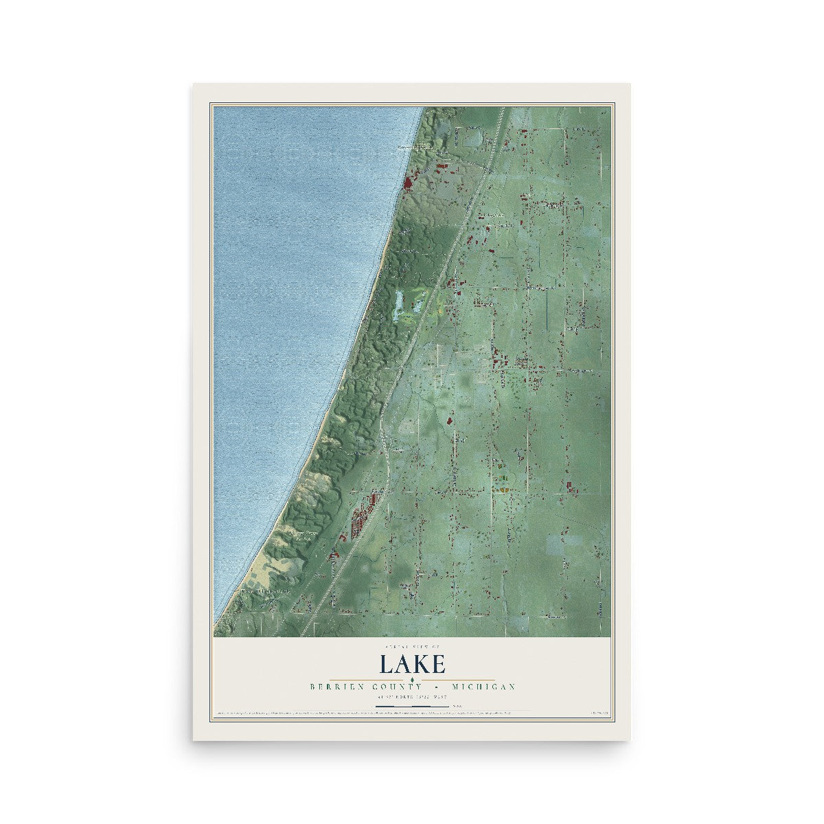 Map of Lake, Berrien County, Michigan, 12 x 18 inch unframed archival matte print