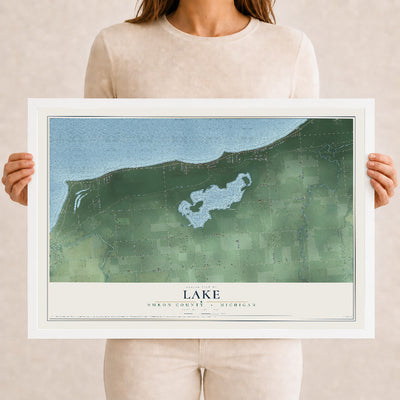 Map of Lake, Huron County, Michigan, 12 x 18 inch print in a white wood frame