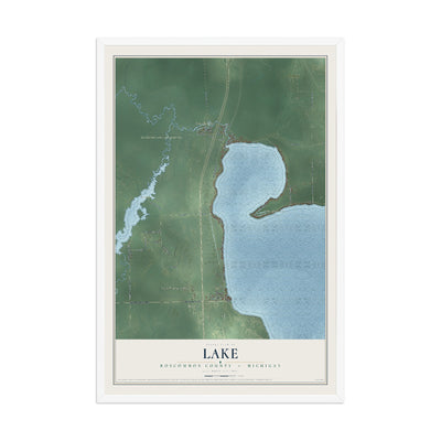 Map of Lake, Roscommon County, Michigan, 12 x 18 inch print in a white wood frame