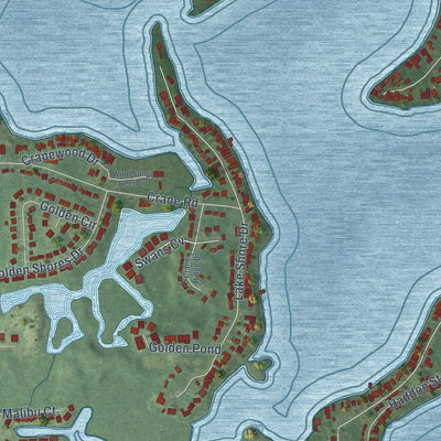 Close-up of the map of Lake Fenton, Michigan print showing street and building detail