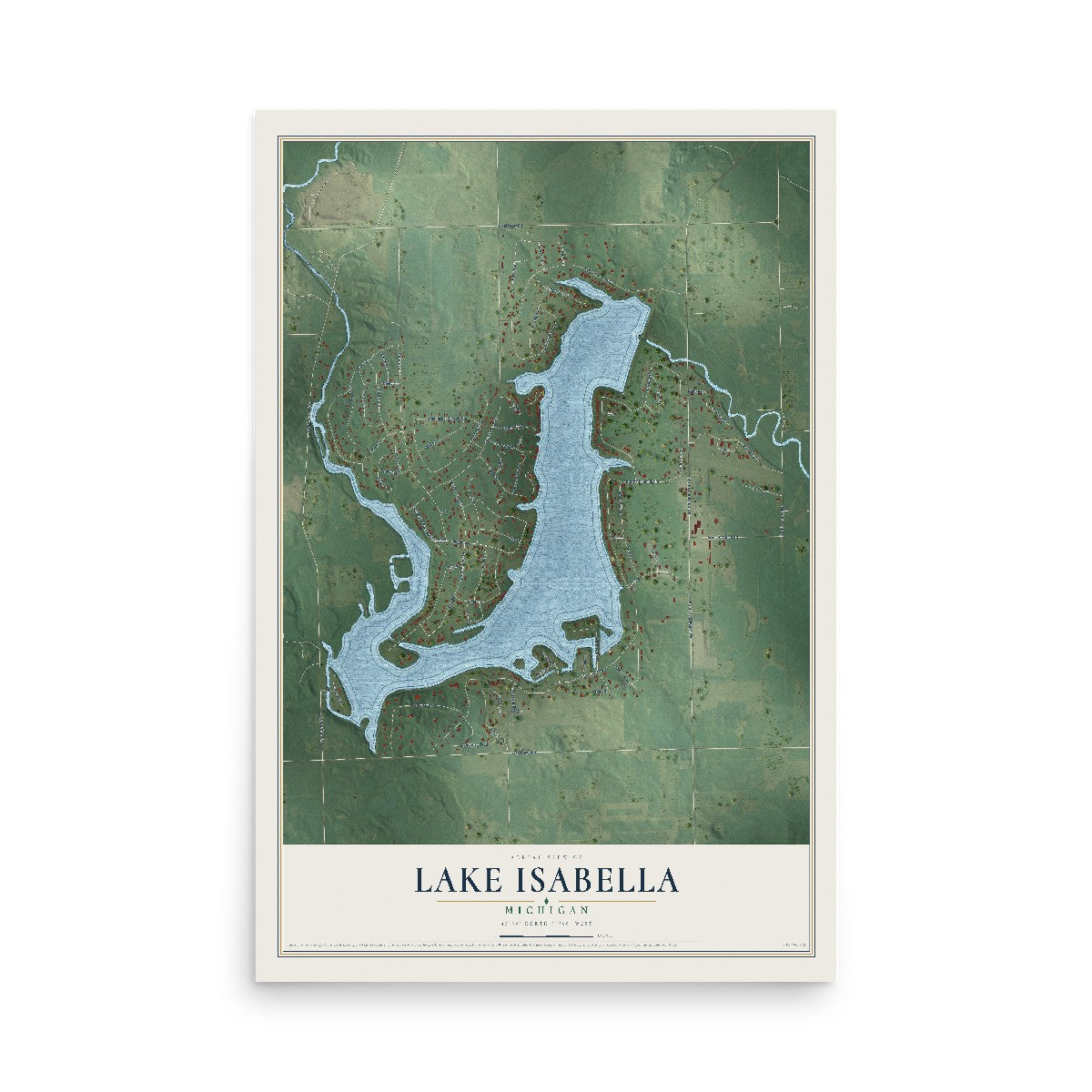 Map of Lake Isabella, Michigan, 12 x 18 inch unframed archival matte print