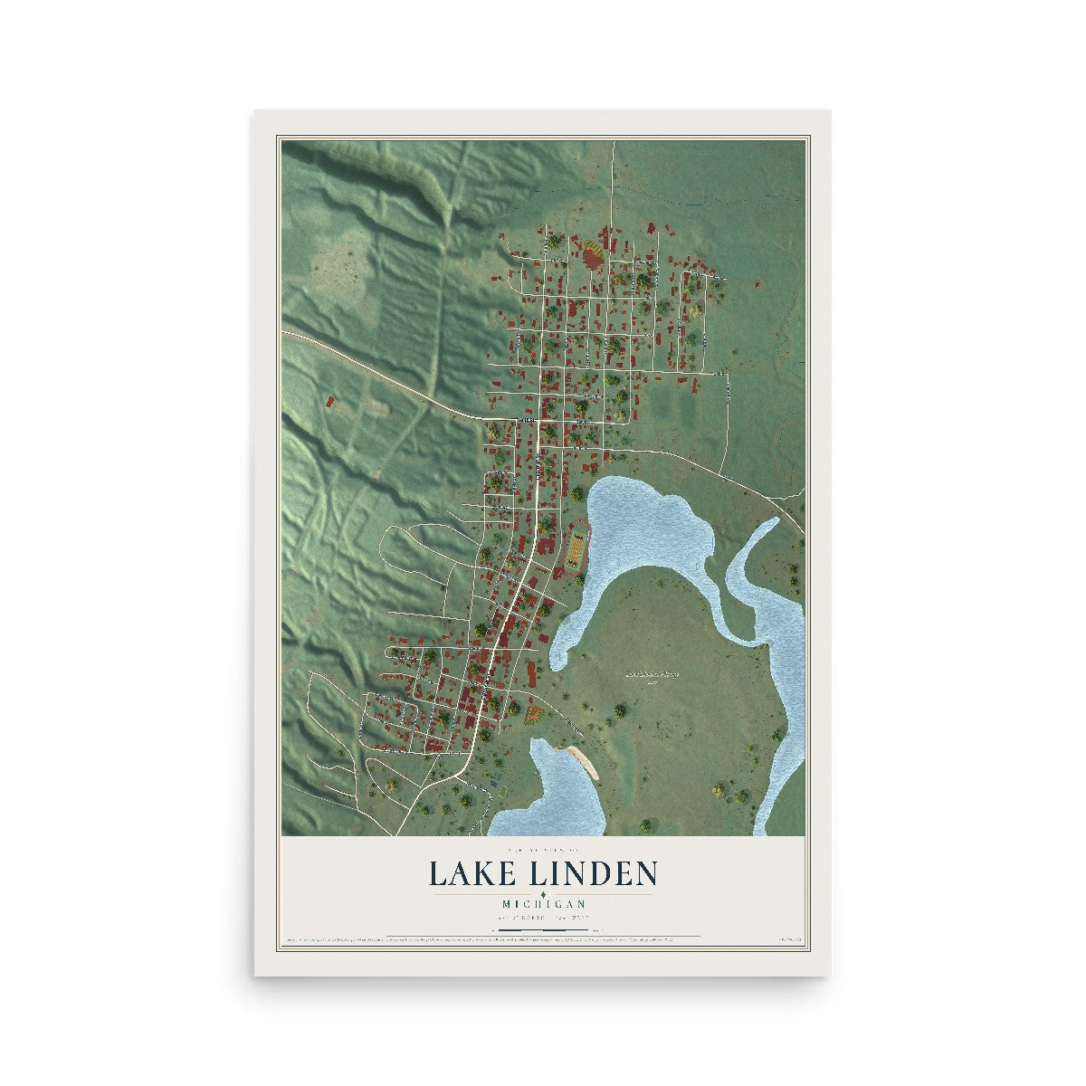 Map of Lake Linden, Michigan, 12 x 18 inch unframed archival matte print