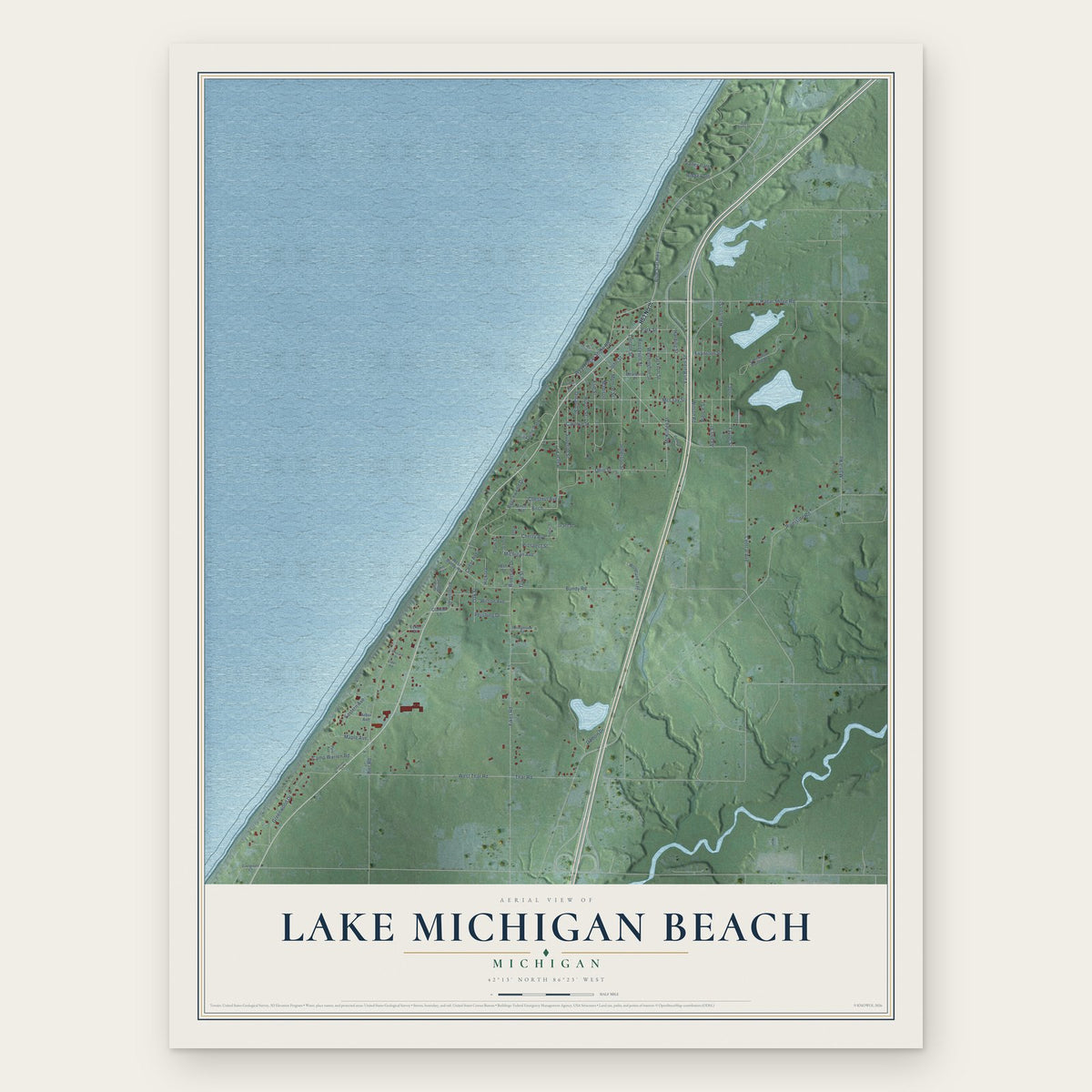 Lake Michigan Beach, Michigan map print, the full design