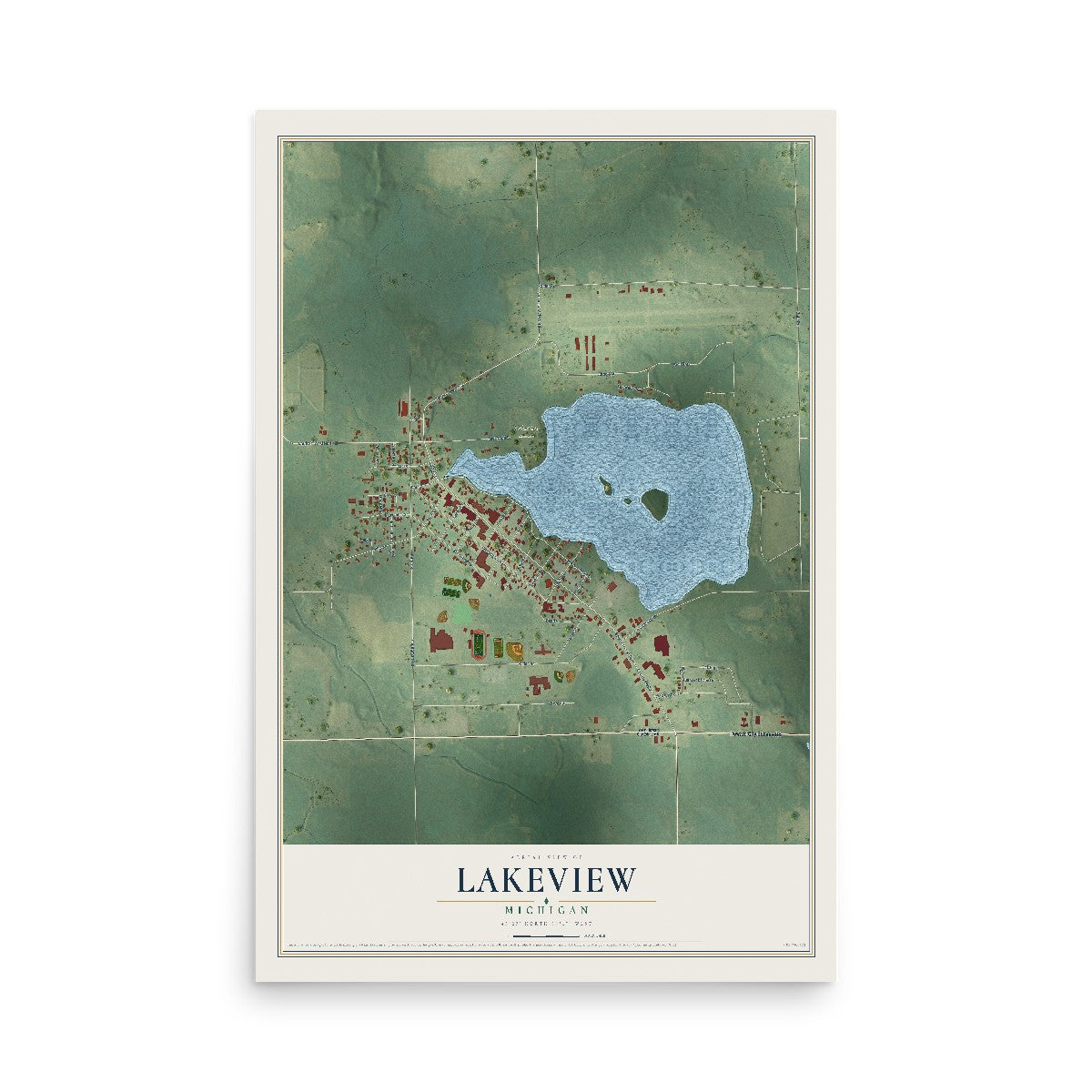 Map of Lakeview, Michigan, 12 x 18 inch unframed archival matte print