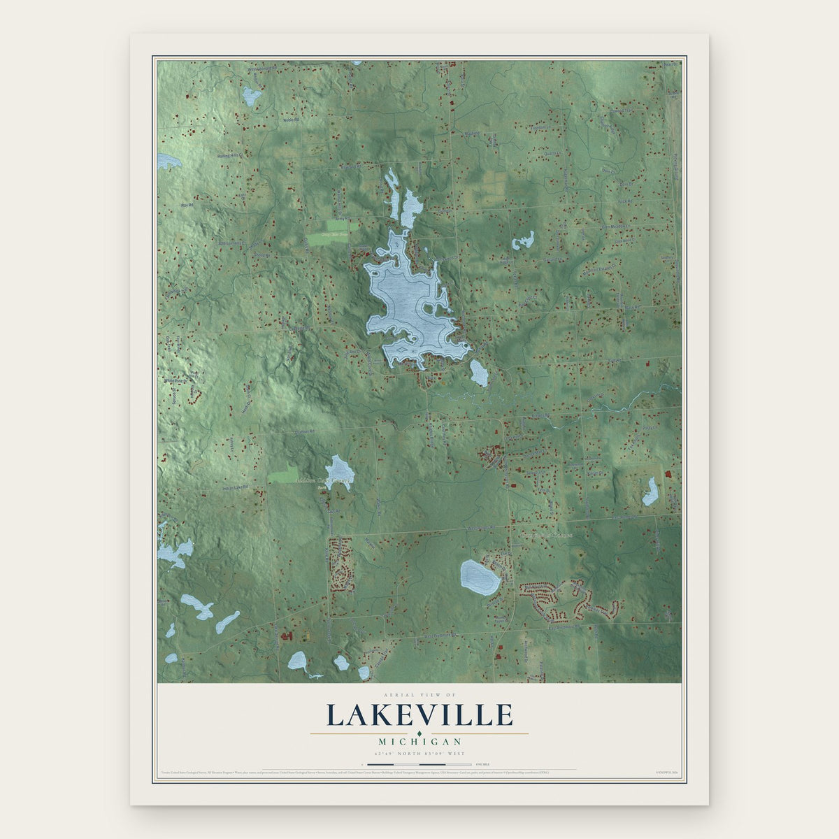 Lakeville, Michigan map print, the full design