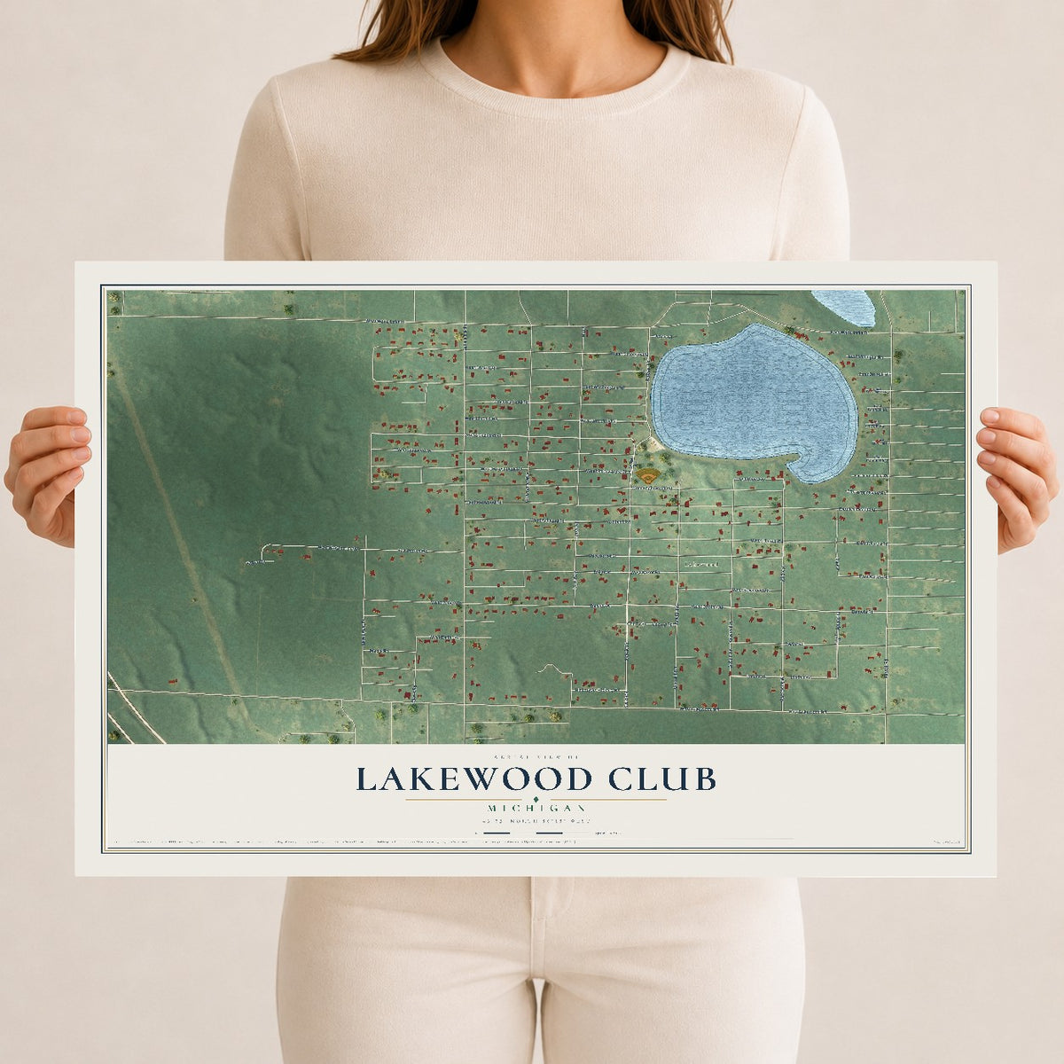 Map of Lakewood Club, Michigan, 12 x 18 inch unframed archival matte print