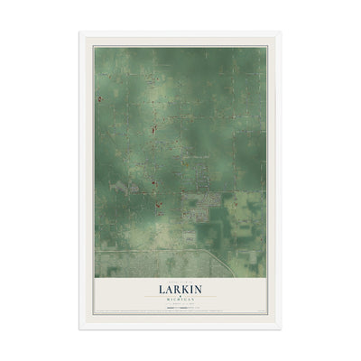 Map of Larkin, Michigan, 12 x 18 inch print in a white wood frame