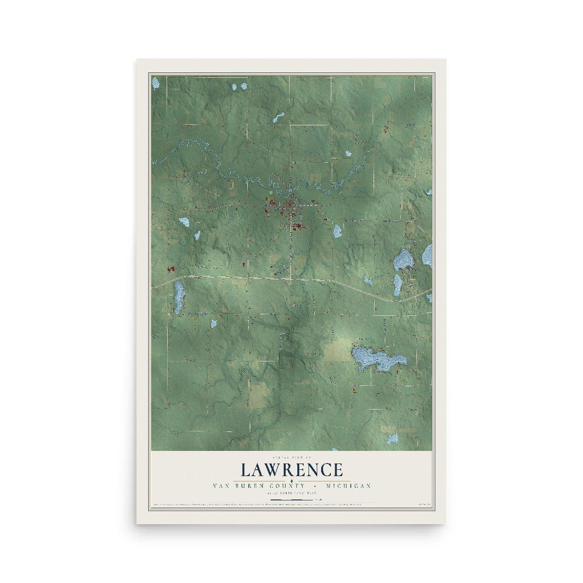 Map of Lawrence, Van Buren County, Michigan, 12 x 18 inch unframed archival matte print