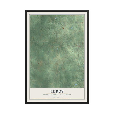 Map of Le Roy, Osceola County, Michigan, 12 x 18 inch print in a black wood frame