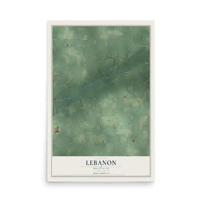Map of Lebanon, Michigan, 12 x 18 inch unframed archival matte print
