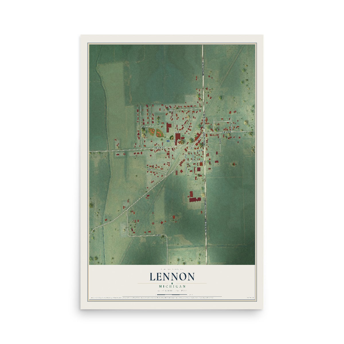 Map of Lennon, Michigan, 12 x 18 inch unframed archival matte print