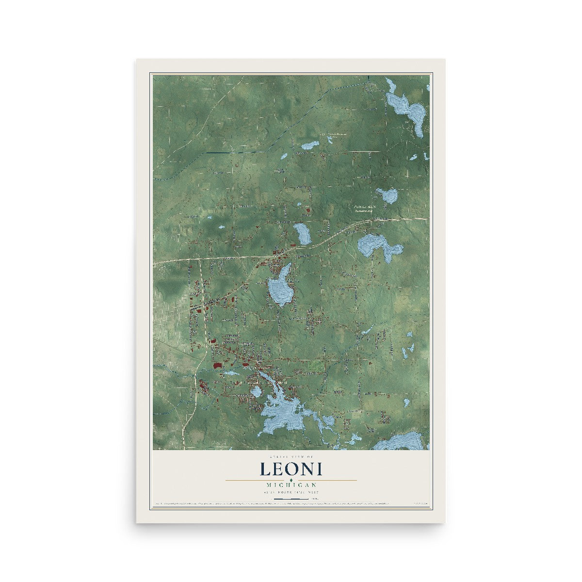 Map of Leoni, Michigan, 12 x 18 inch unframed archival matte print