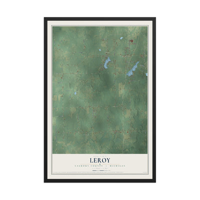 Map of Leroy, Calhoun County, Michigan, 12 x 18 inch print in a black wood frame
