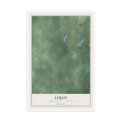 Map of Leroy, Calhoun County, Michigan, 12 x 18 inch print in a white wood frame