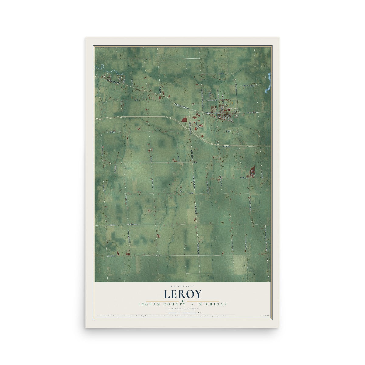 Map of Leroy, Ingham County, Michigan, 12 x 18 inch unframed archival matte print