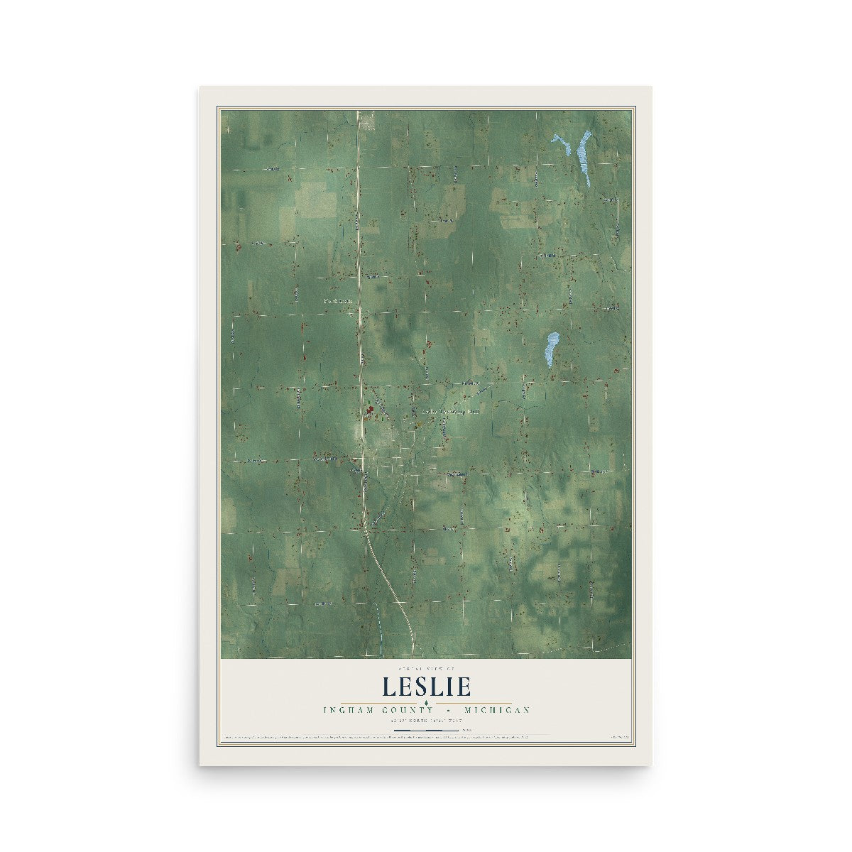 Map of Leslie, Ingham County, Michigan, 12 x 18 inch unframed archival matte print