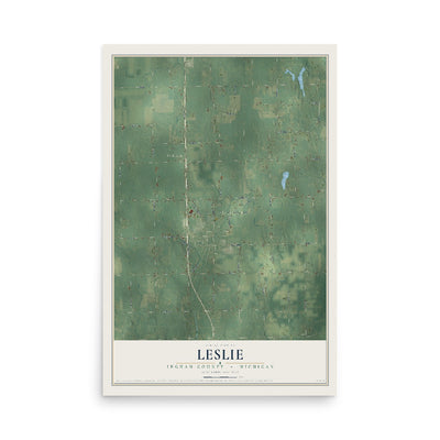 Map of Leslie, Ingham County, Michigan, 12 x 18 inch unframed archival matte print