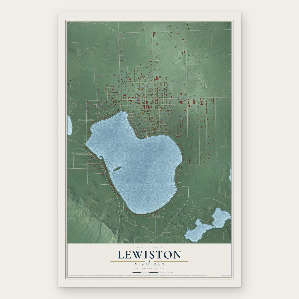 Lewiston, Michigan map print, the full design