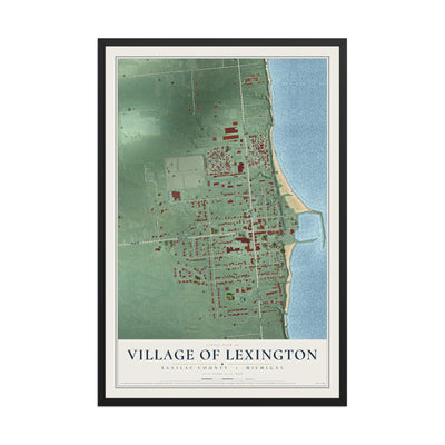 Map of Lexington, Michigan, 12 x 18 inch print in a black wood frame