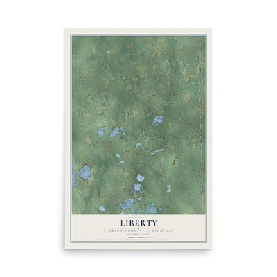Map of Liberty, Jackson County, Michigan, 12 x 18 inch unframed archival matte print