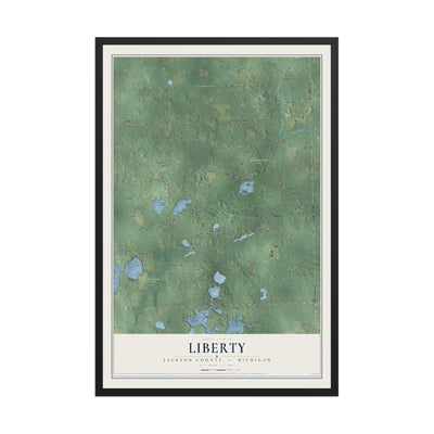Map of Liberty, Jackson County, Michigan, 12 x 18 inch print in a black wood frame