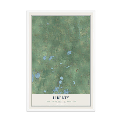 Map of Liberty, Jackson County, Michigan, 12 x 18 inch print in a white wood frame