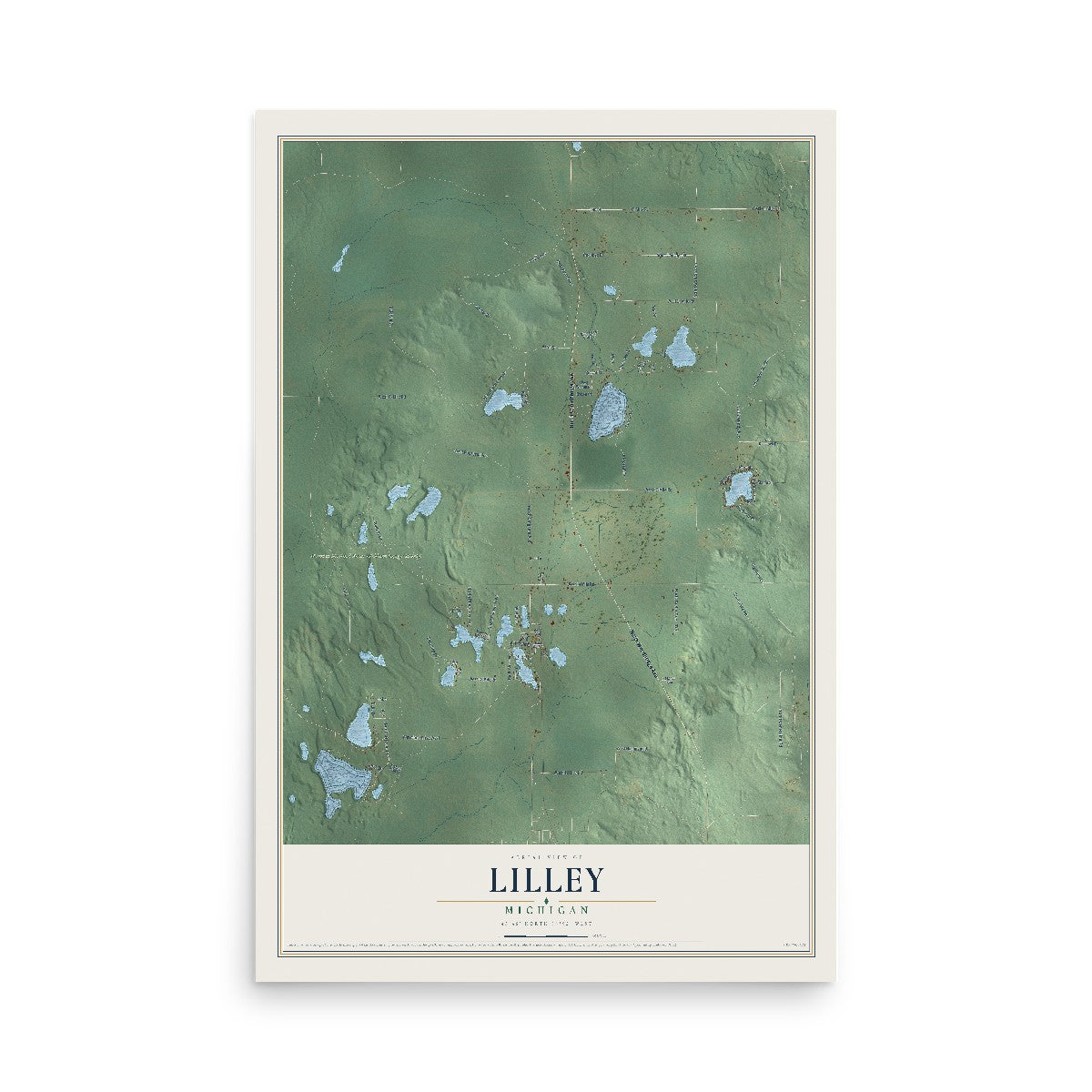 Map of Lilley, Michigan, 12 x 18 inch unframed archival matte print